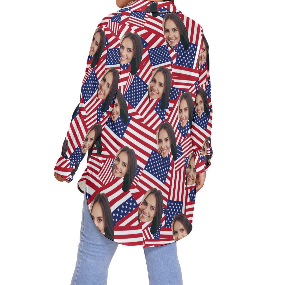 Custom Face USA Flag Oversized Hawaiian Shirt For Women