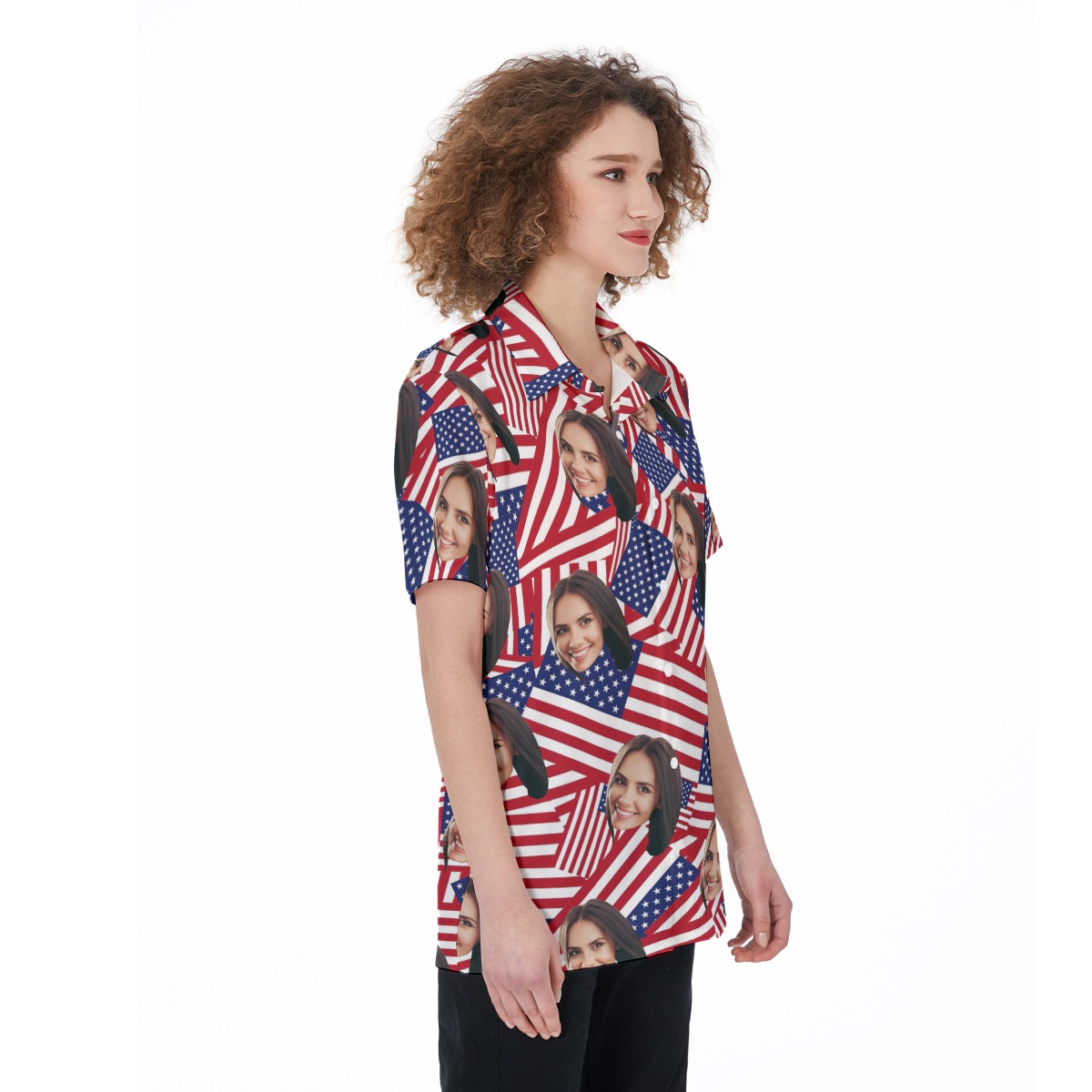 4th Of July Flag Face Custom Hawaiian Shirts For Women