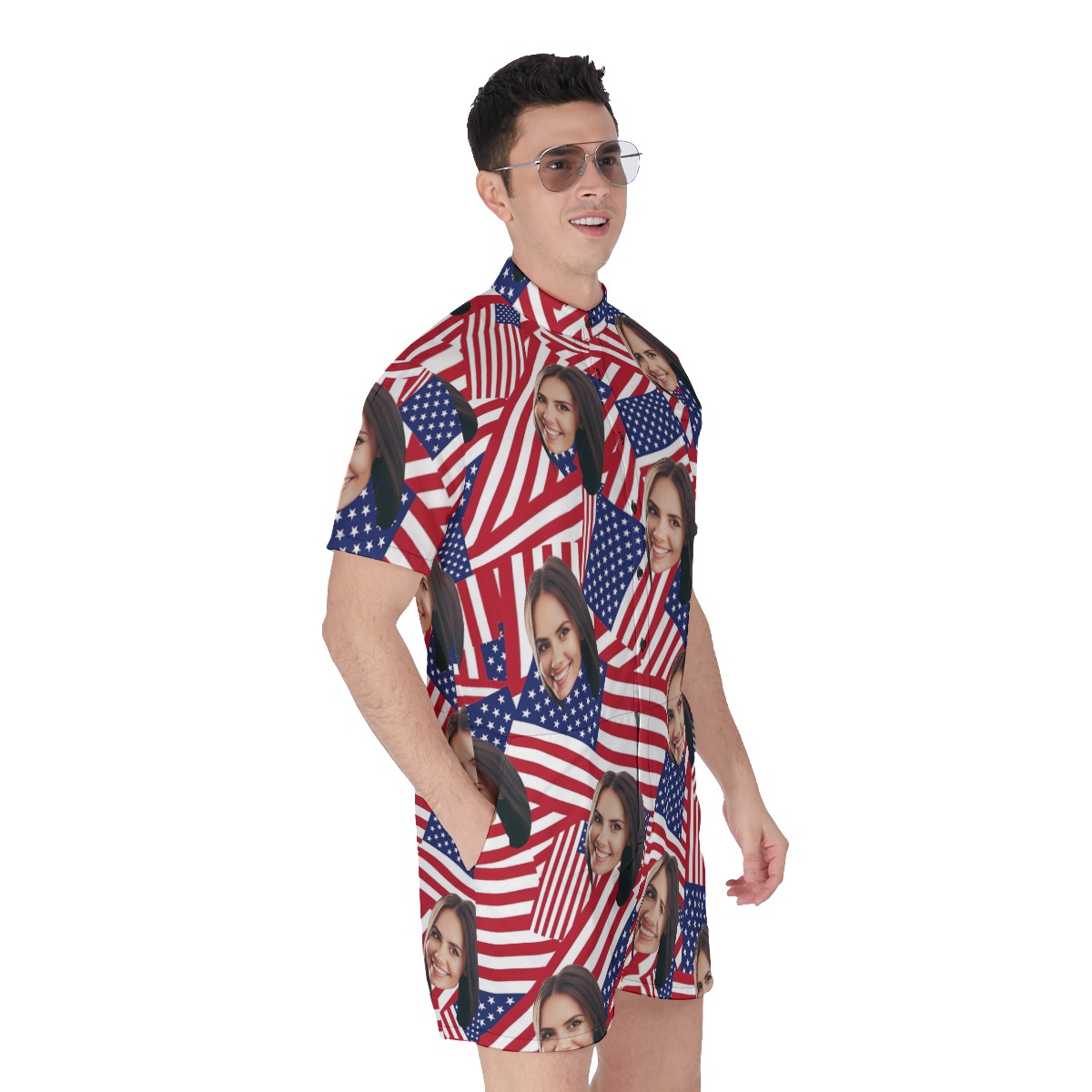 Custom Face USA Flag Aloha Rompers For Men