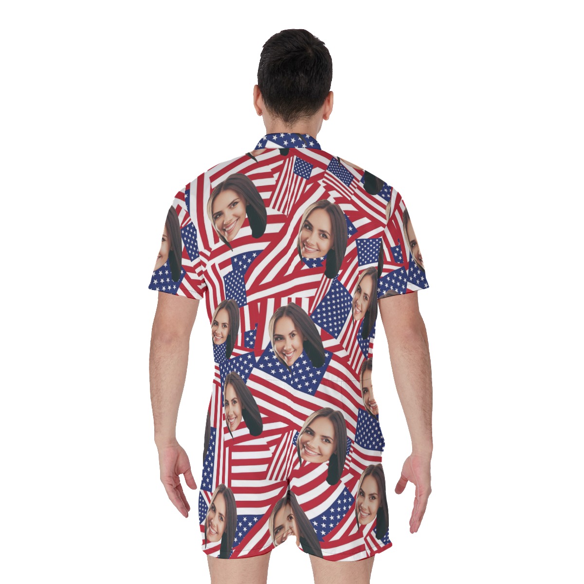 Custom Face USA Flag Aloha Rompers For Men