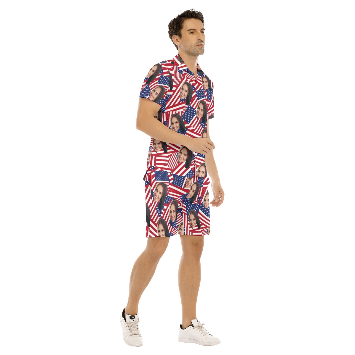 Custom Face American Flag Aloha Shirt And Shorts