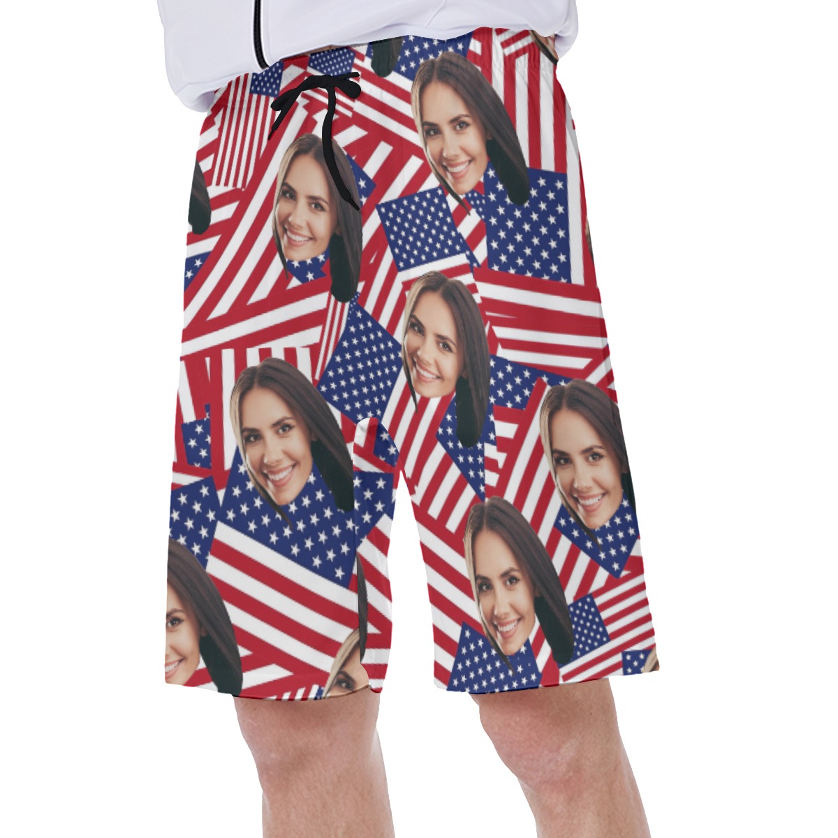 Face Custom American Flag Hawaiian Swim Trunks For Men