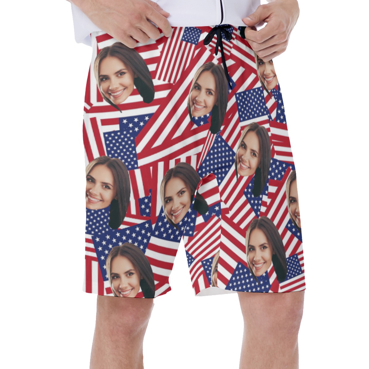 Face Custom American Flag Hawaiian Swim Trunks For Men