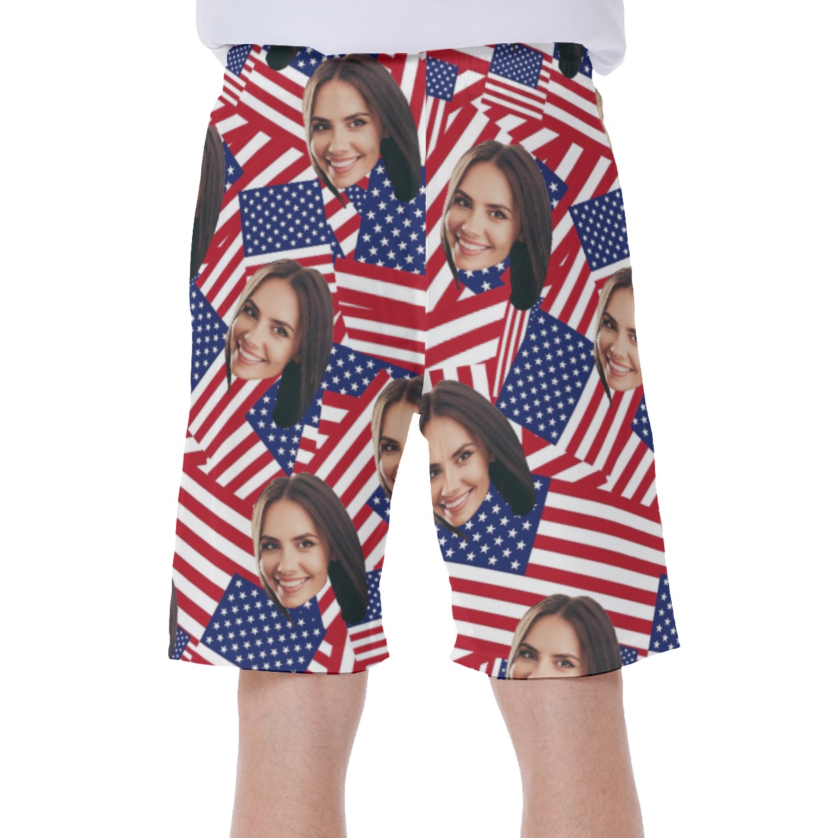 Face Custom American Flag Hawaiian Swim Trunks For Men