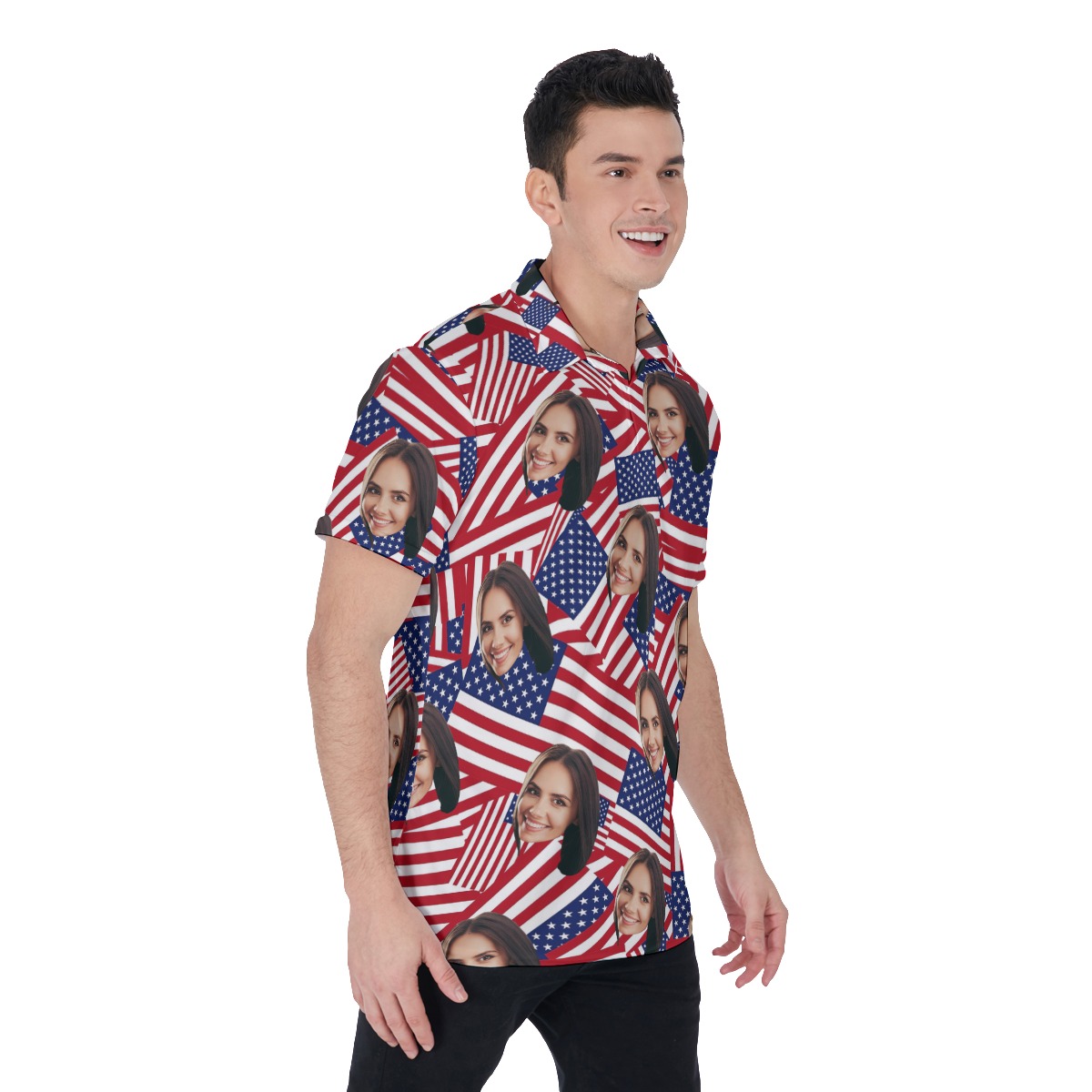 Custom Face USA Flag Polo Hawaiian Shirt For Men