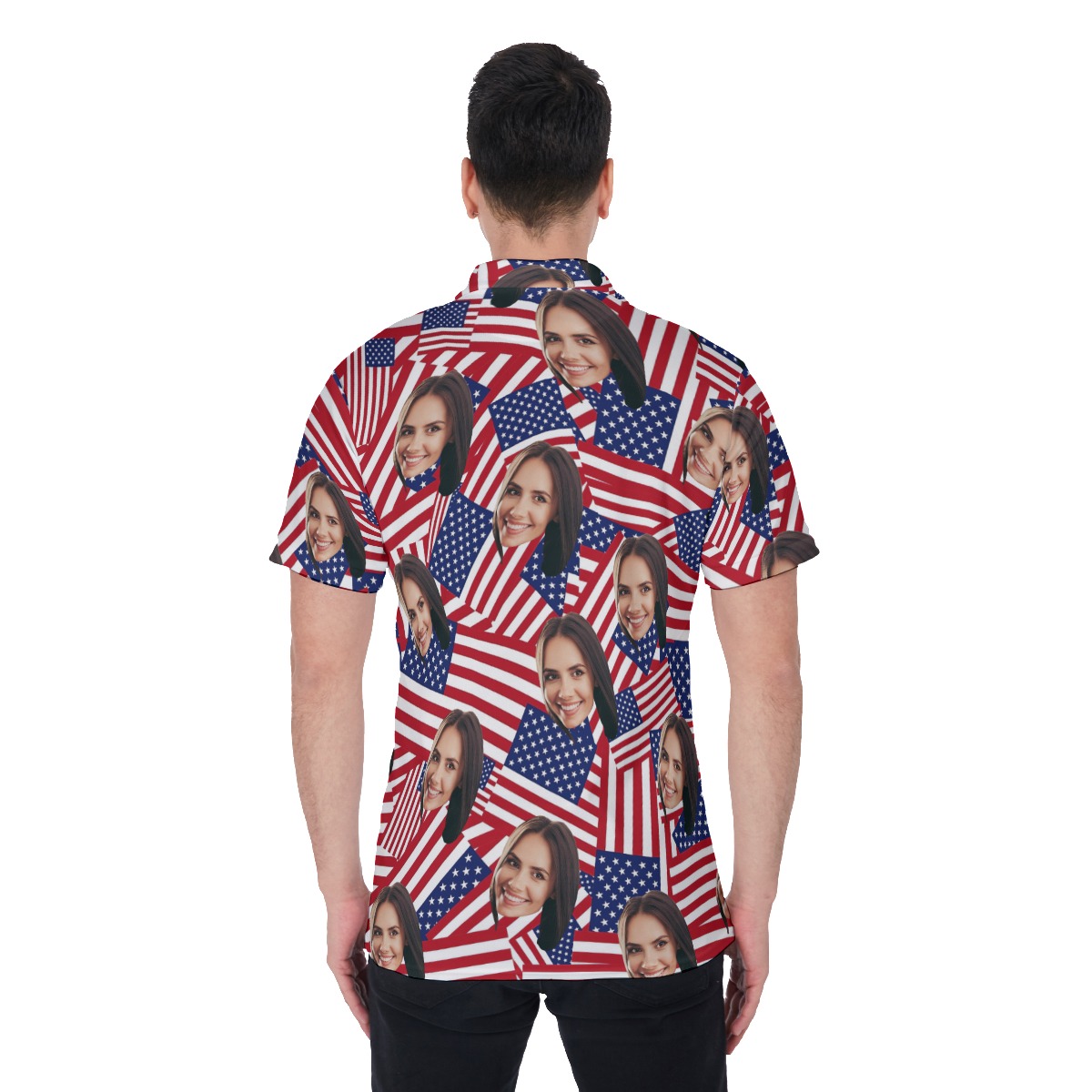 Custom Face USA Flag Polo Hawaiian Shirt For Men