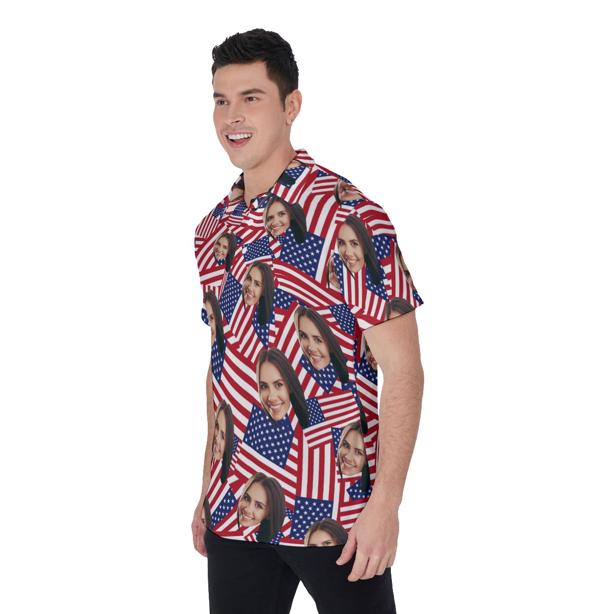 Custom Face USA Flag Polo Hawaiian Shirt For Men
