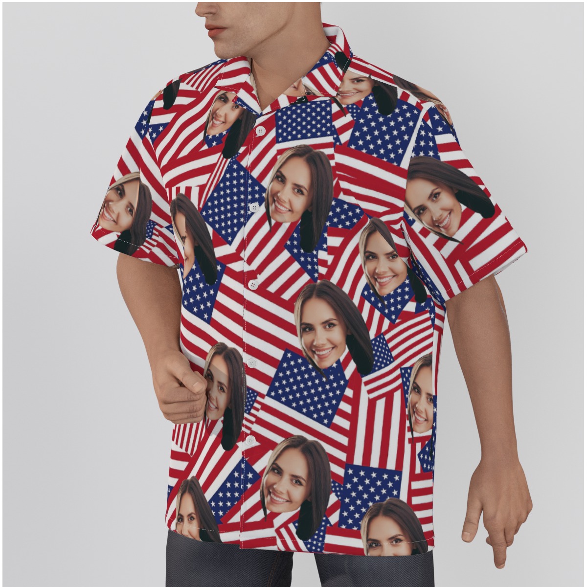 Men's Custom Face American Flag Hawaiian Shirt