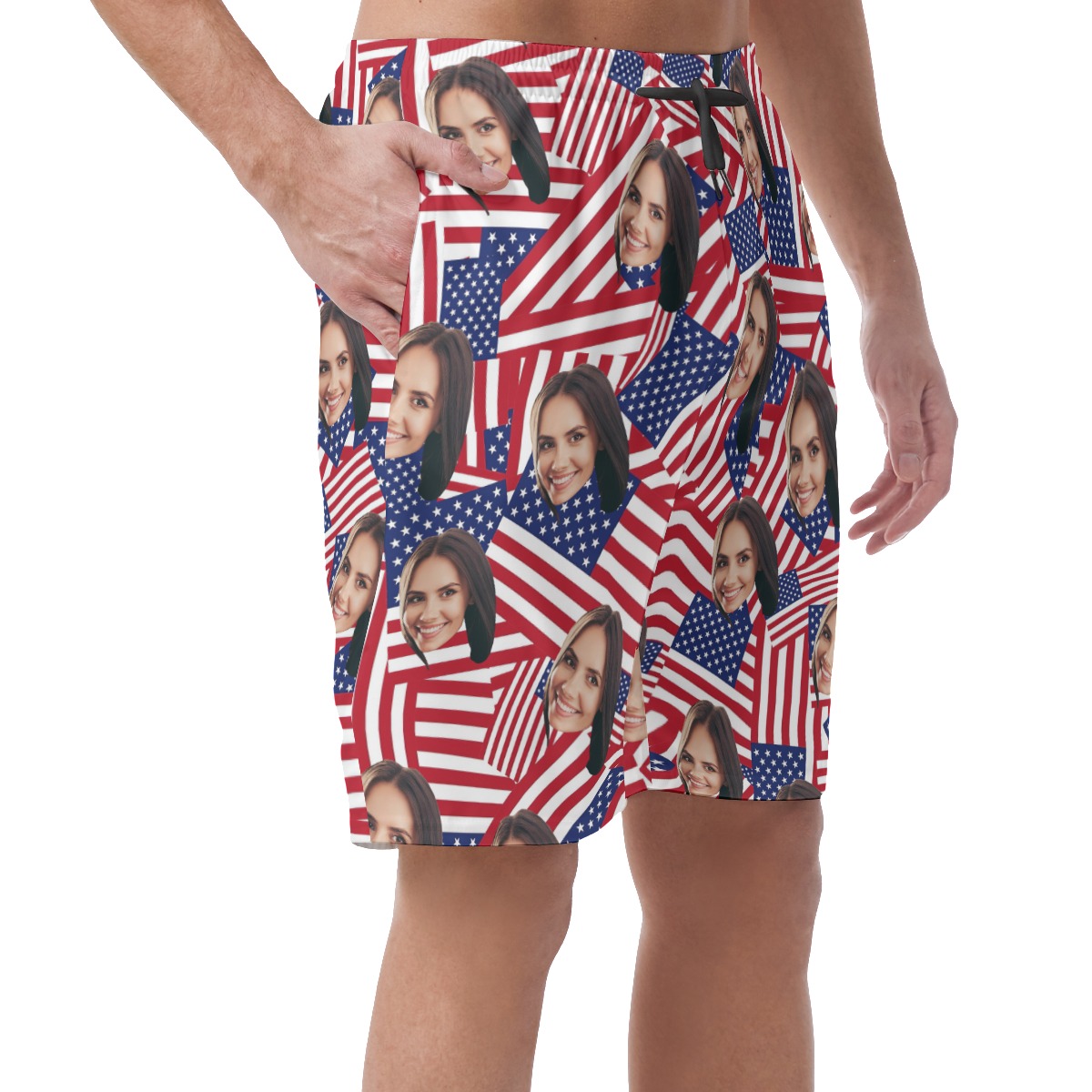 Custom Face American Flag Hawaiian Shorts For Men