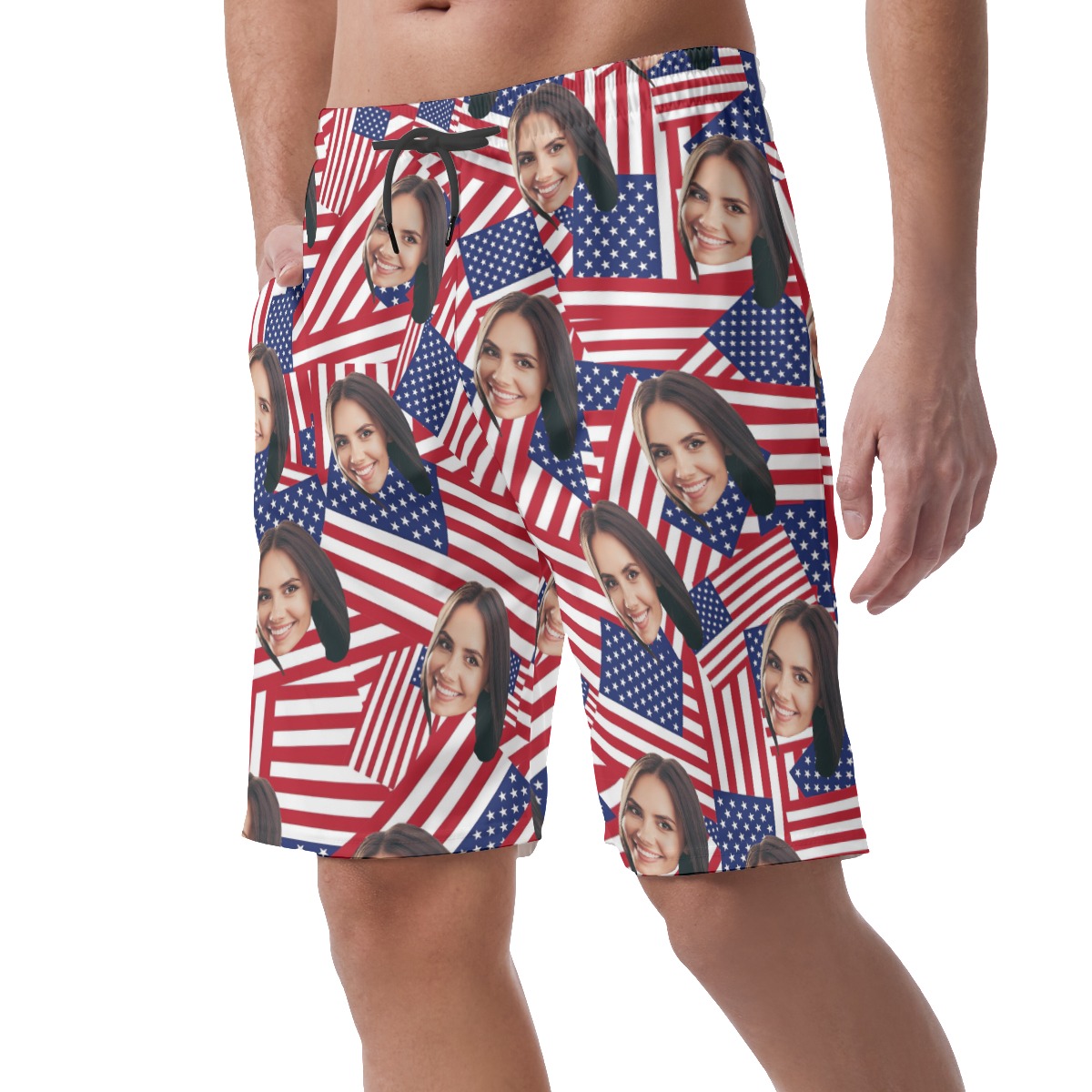Custom Face American Flag Hawaiian Shorts For Men