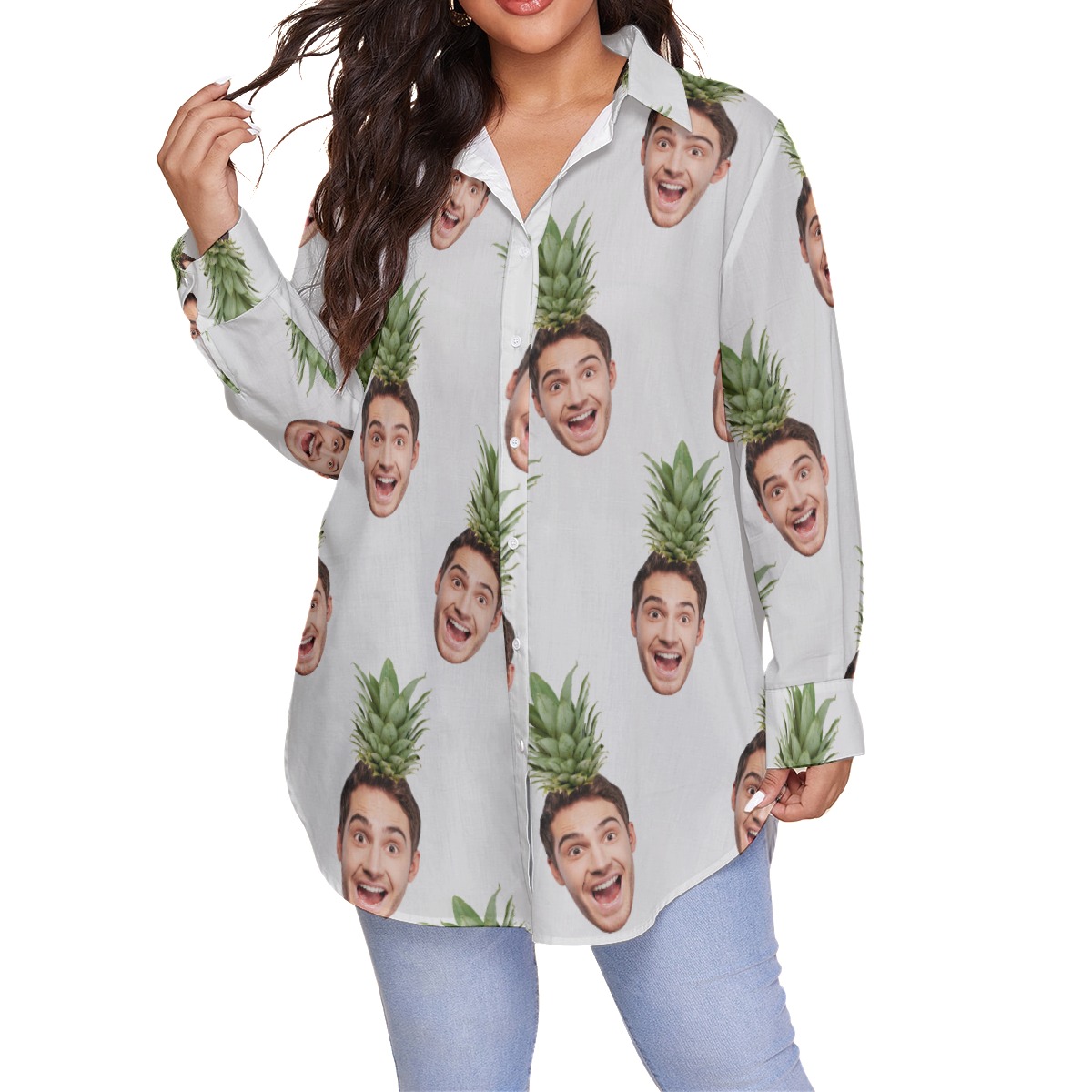Face Custom Hawaiian Oversized Shirt For Women - variant image 1