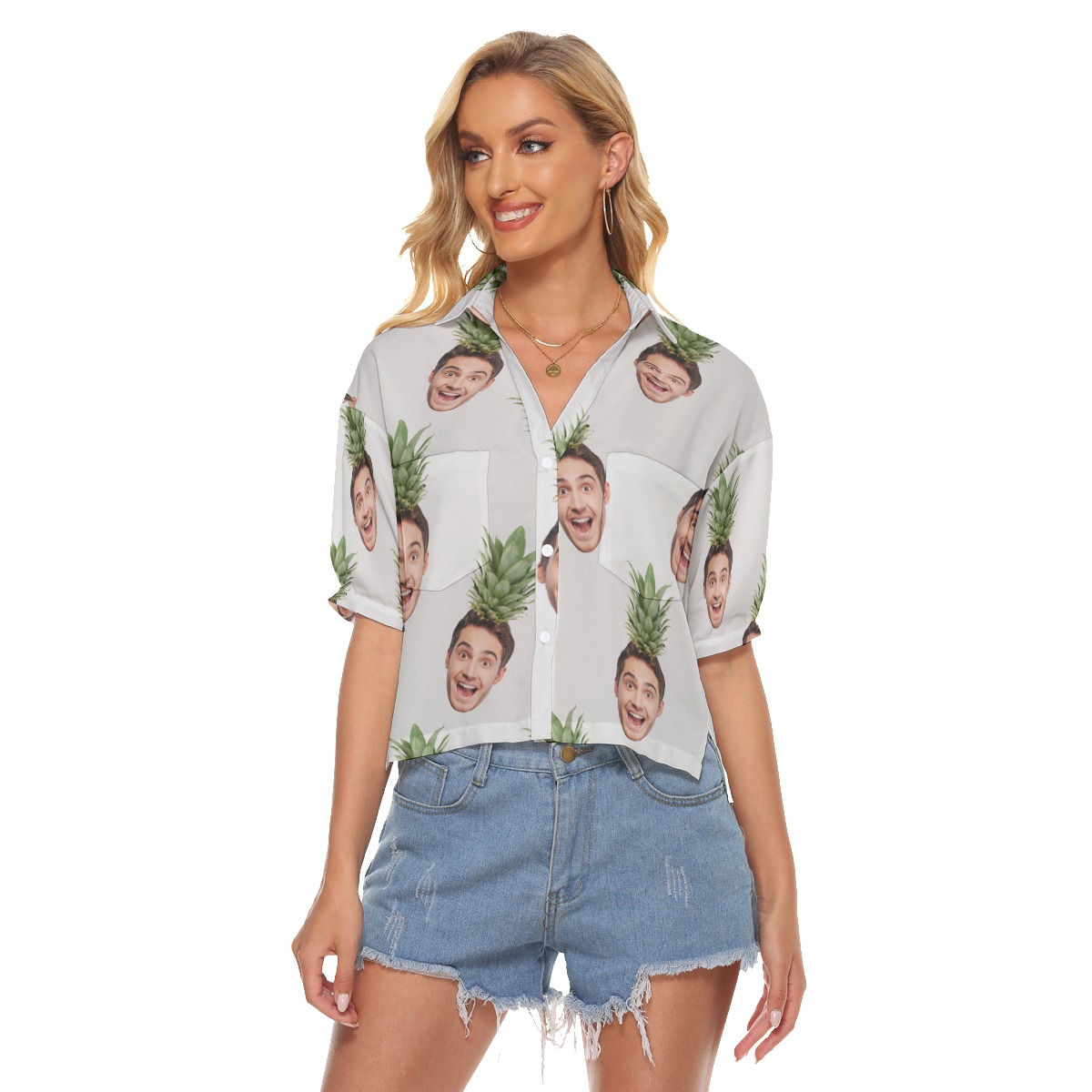 Face Custom Cropped Aloha Shirt For Women - variant image 1