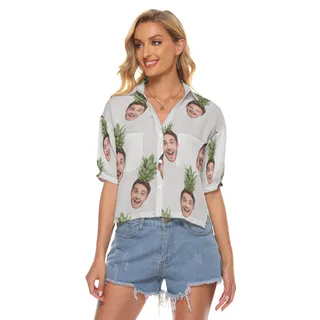 Face Custom Cropped Aloha Shirt For Women