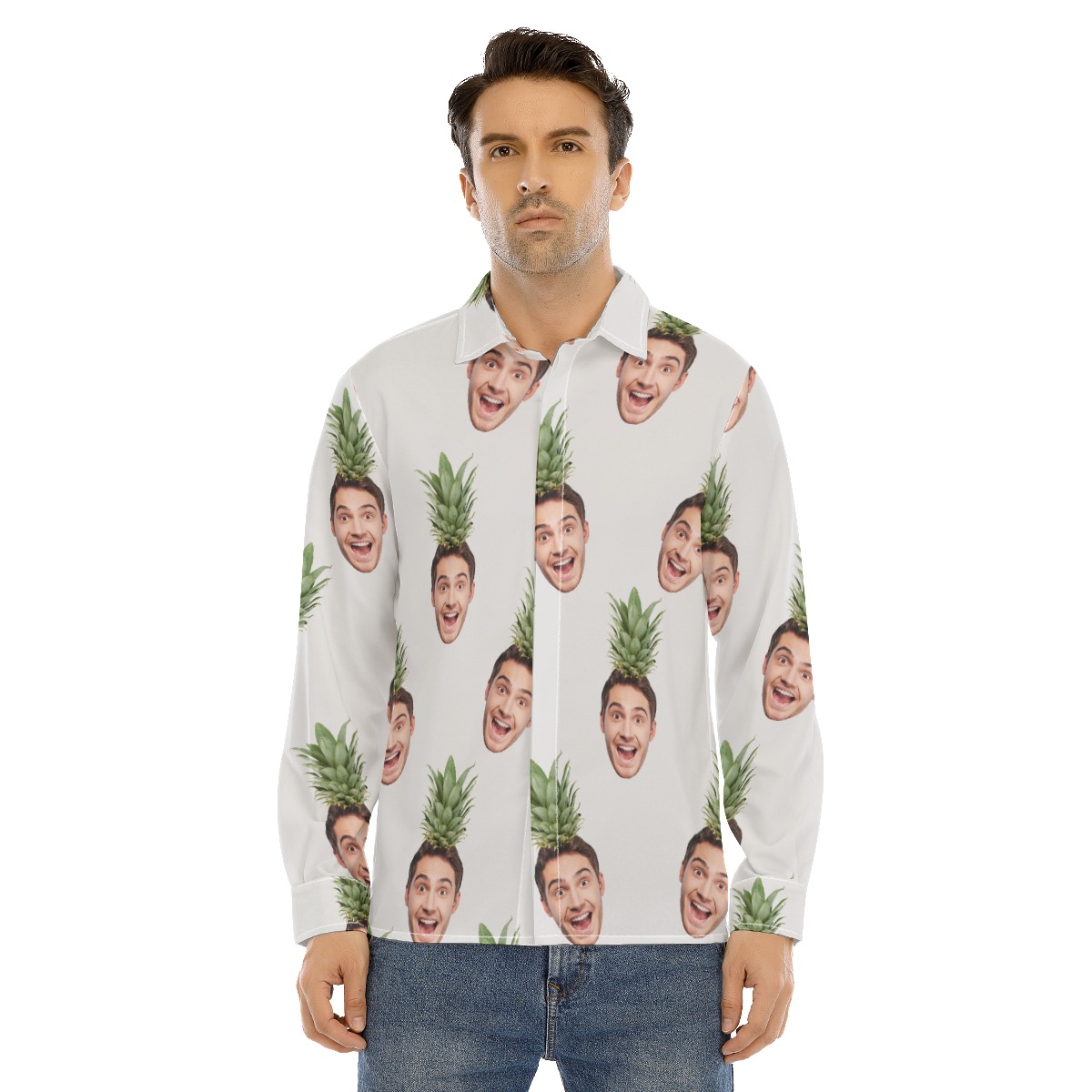 Men's Face Custom Long Sleeve Aloha Shirt - variant image 1