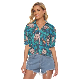 Face Custom Cropped Hawaiian Shirt For Women
