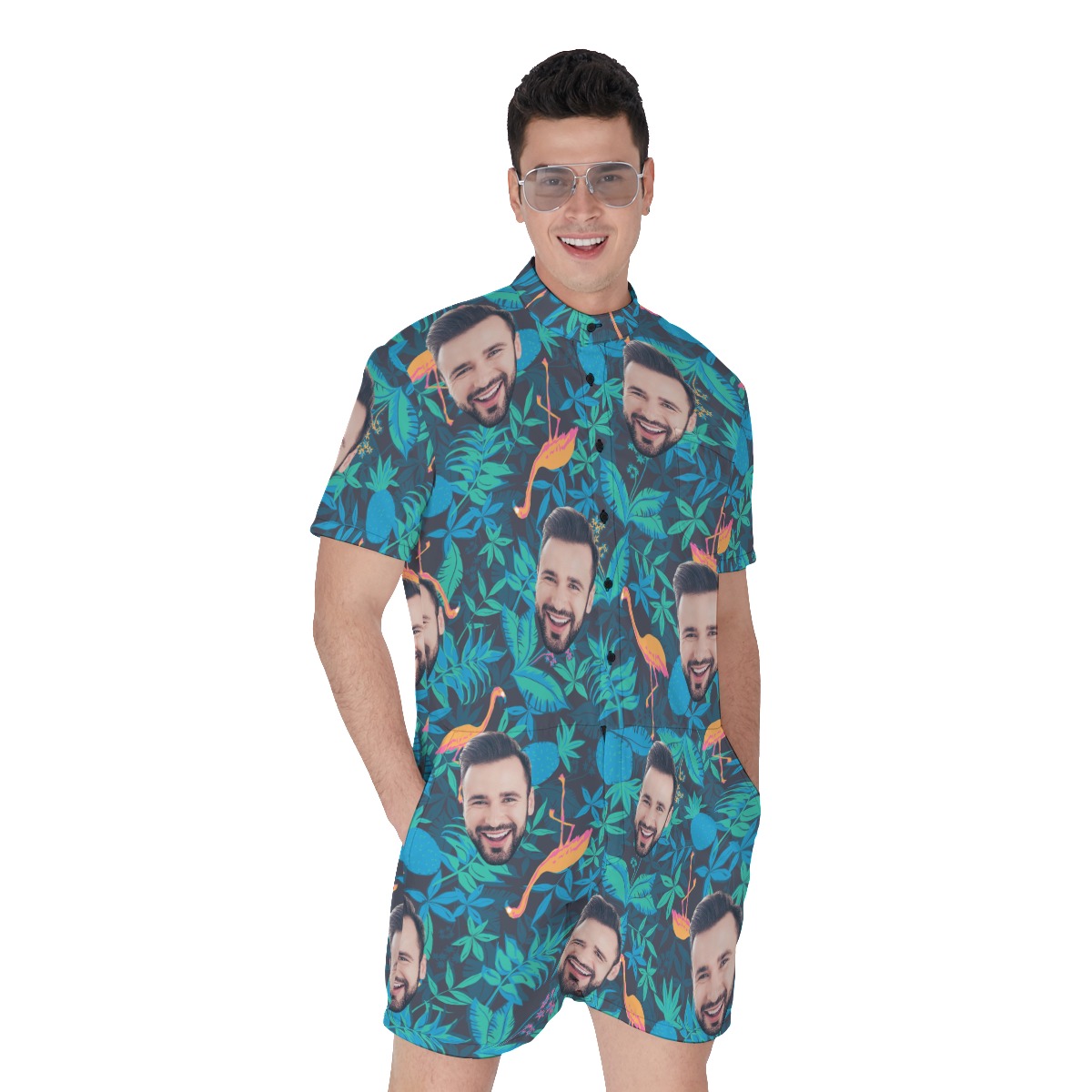 Face Custom Hawaiian Romper For Men - variant image 1