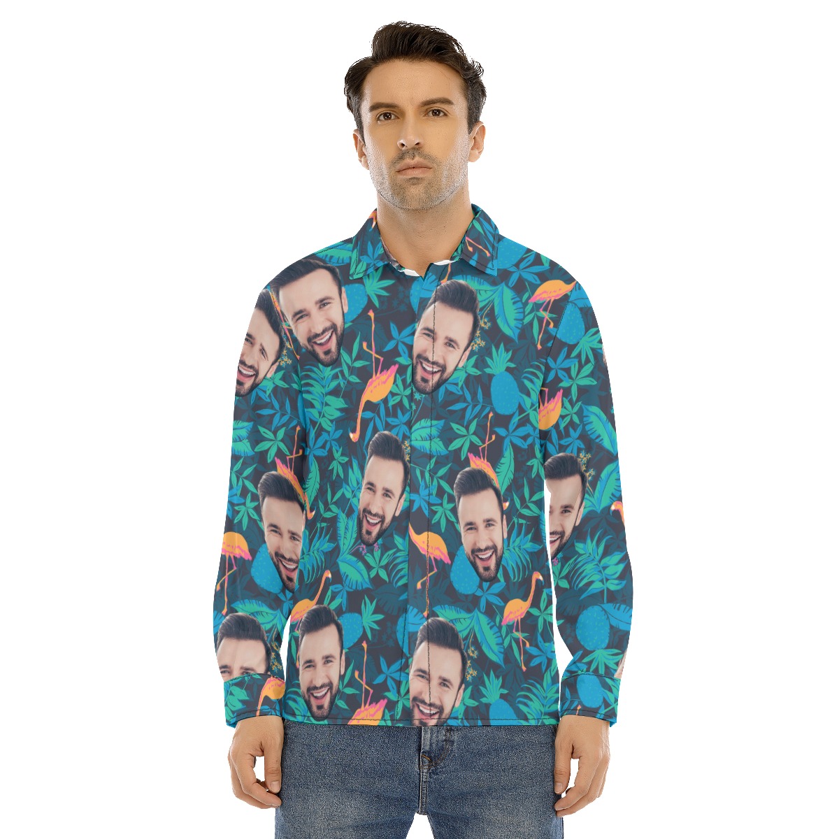 Men's Face Custom Long Sleeve Hawaiian Shirt - variant image 1
