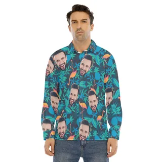 Men's Face Custom Long Sleeve Hawaiian Shirt
