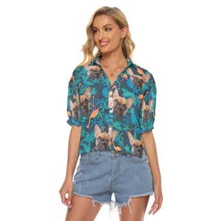 Custom Dog Face Cropped Hawaiian Shirt For Women