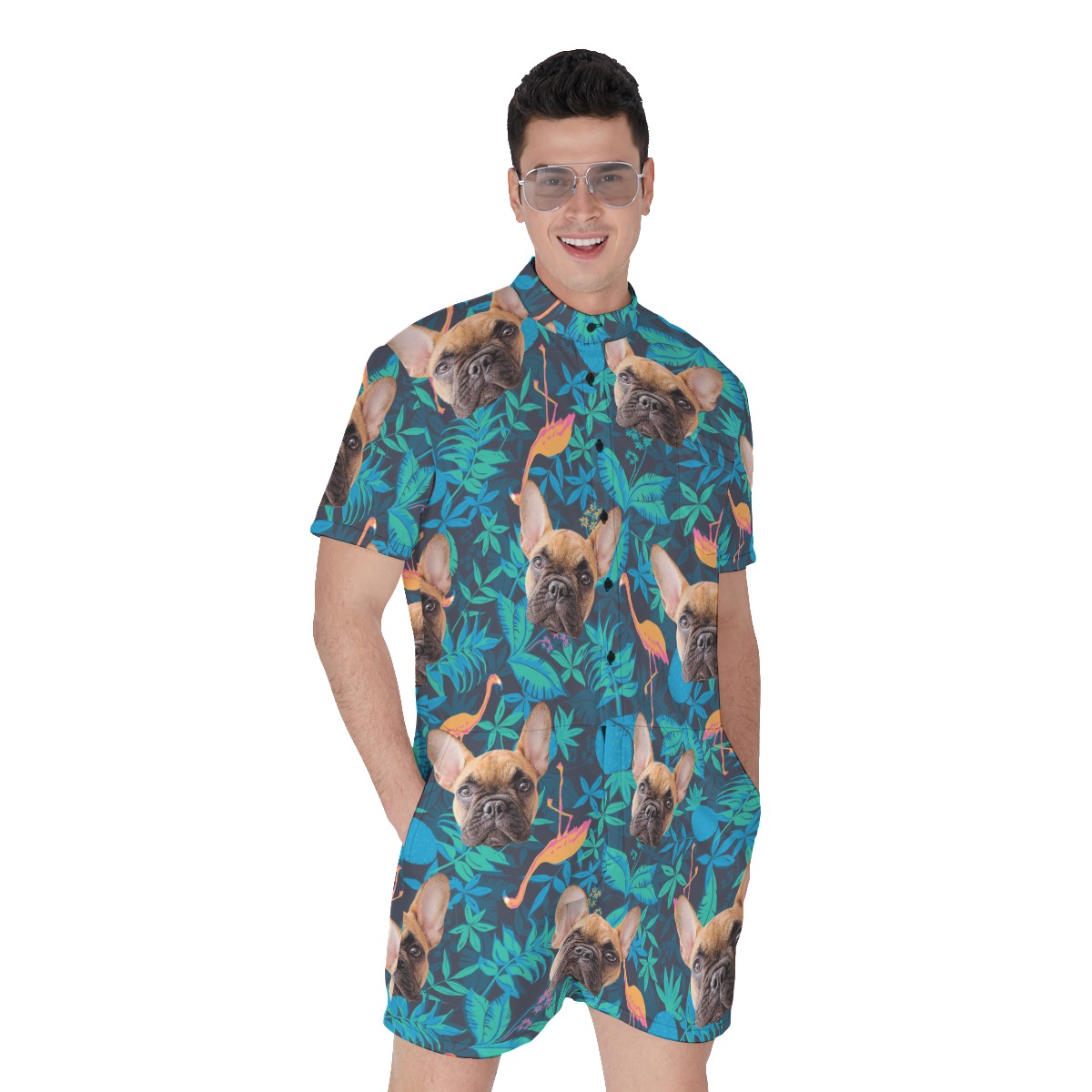 Custom Dog Face Hawaiian Romper For Men - variant image 1