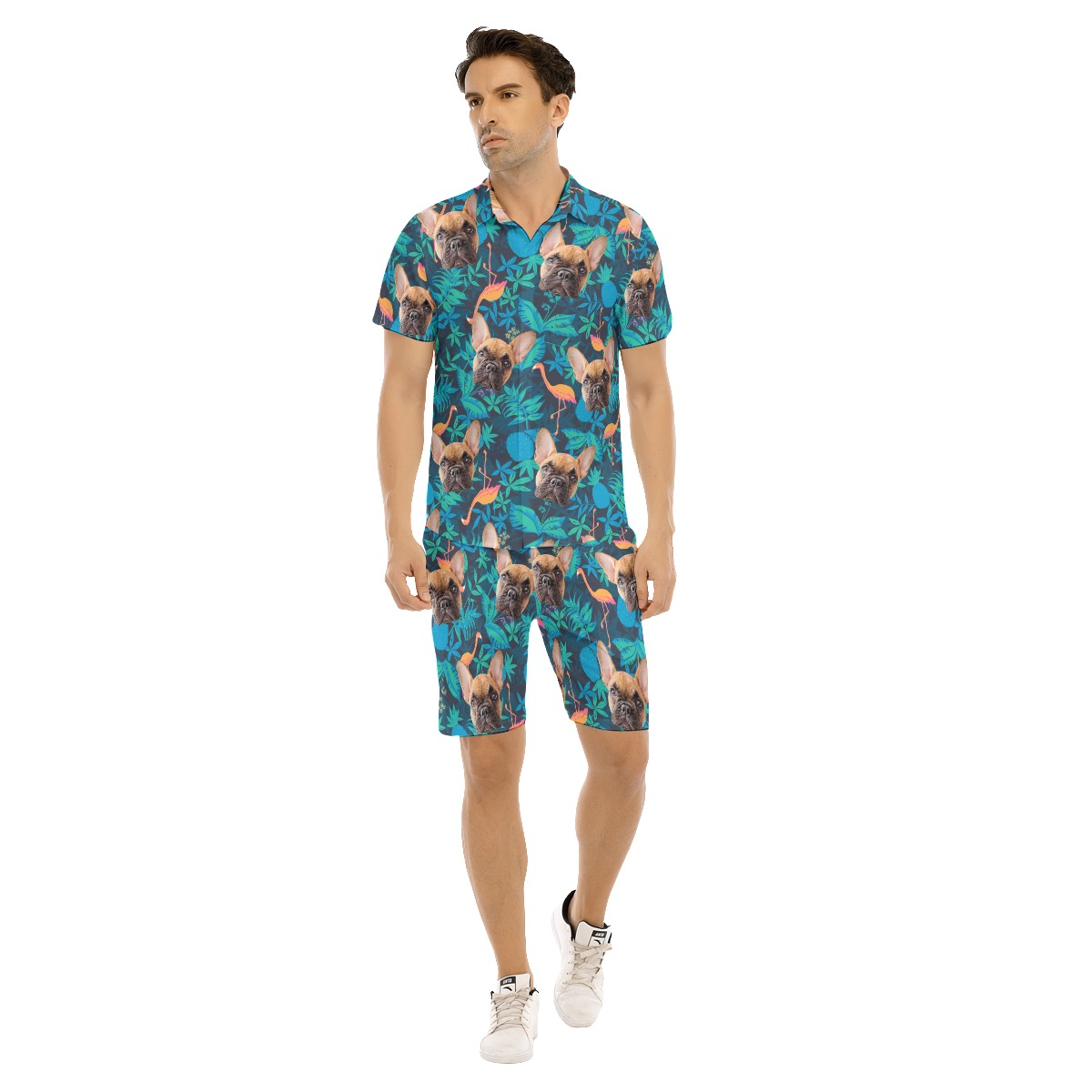 Men's Custom Dog Face Hawaiian Shirt And Shorts Set - variant image 1
