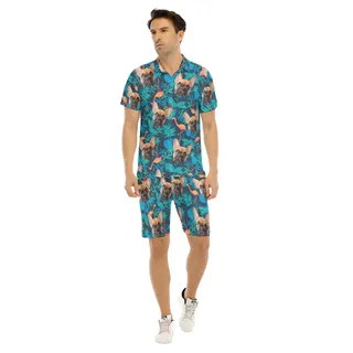 Men's Custom Dog Face Hawaiian Shirt And Shorts Set