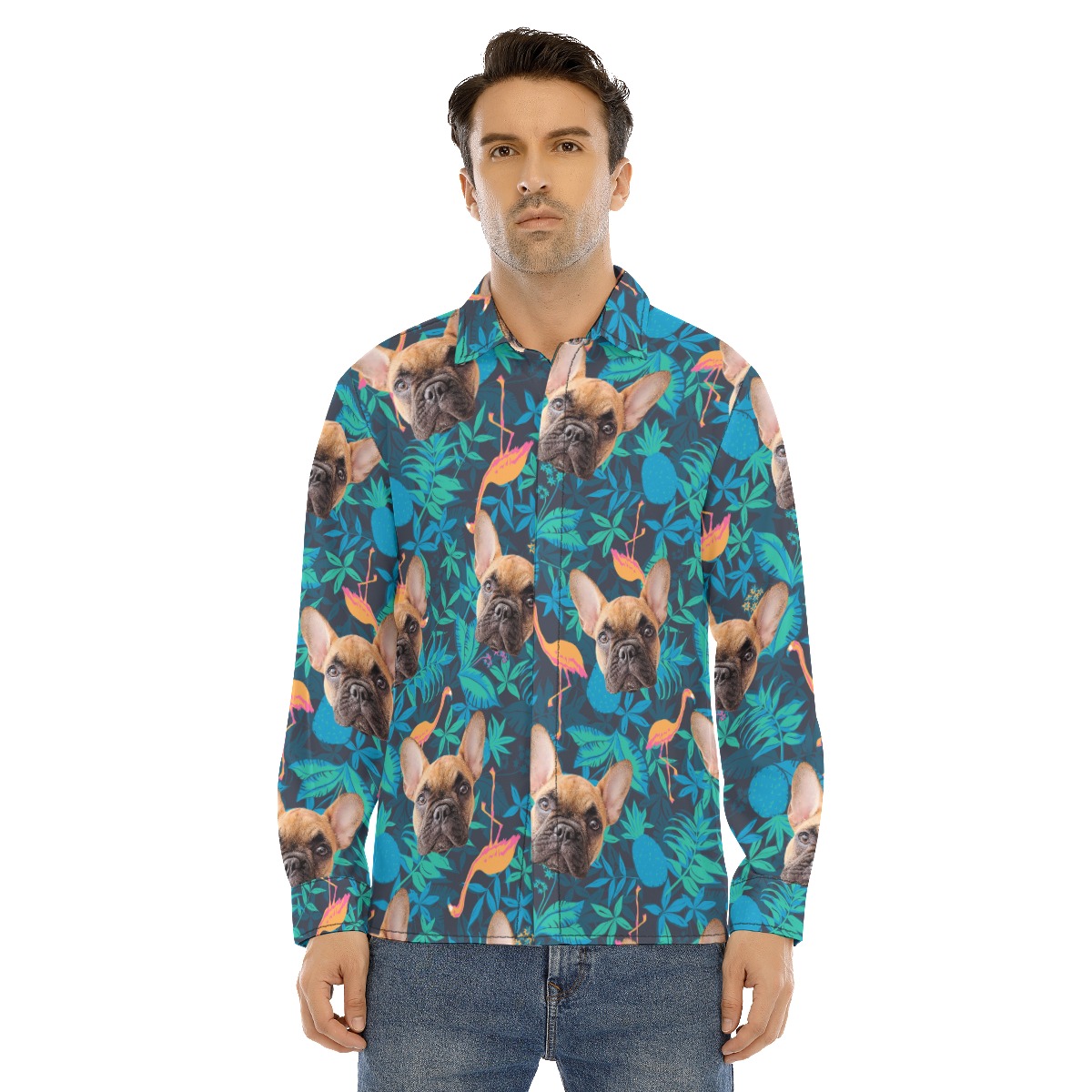 Custom Dog Long Sleeve Hawaiian Shirt For Men - variant image 1