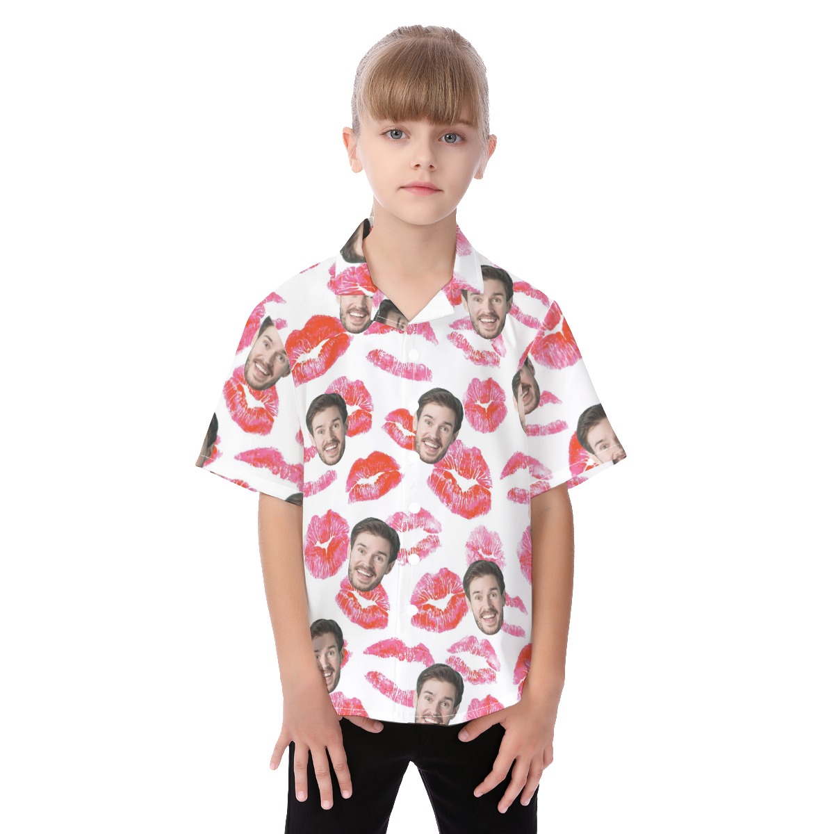 Cute Custom Face With Red Lips Hawaiian Shirt For Kids - variant image 1