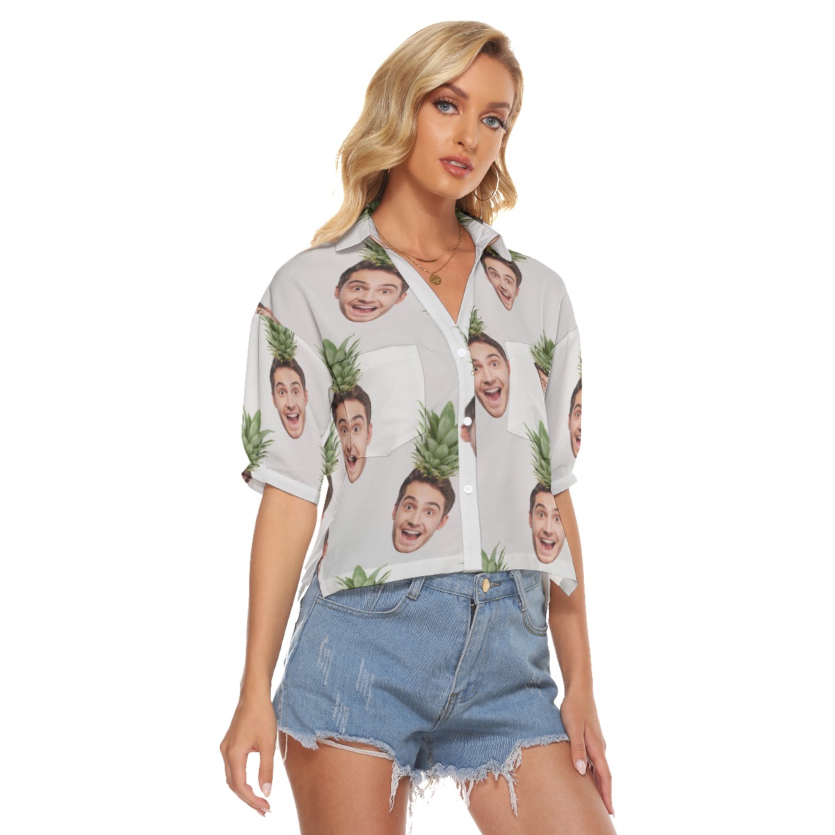 Face Custom Cropped Aloha Shirt For Women