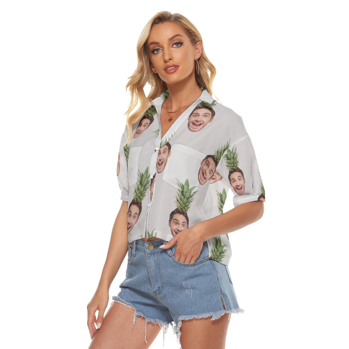 Face Custom Cropped Aloha Shirt For Women