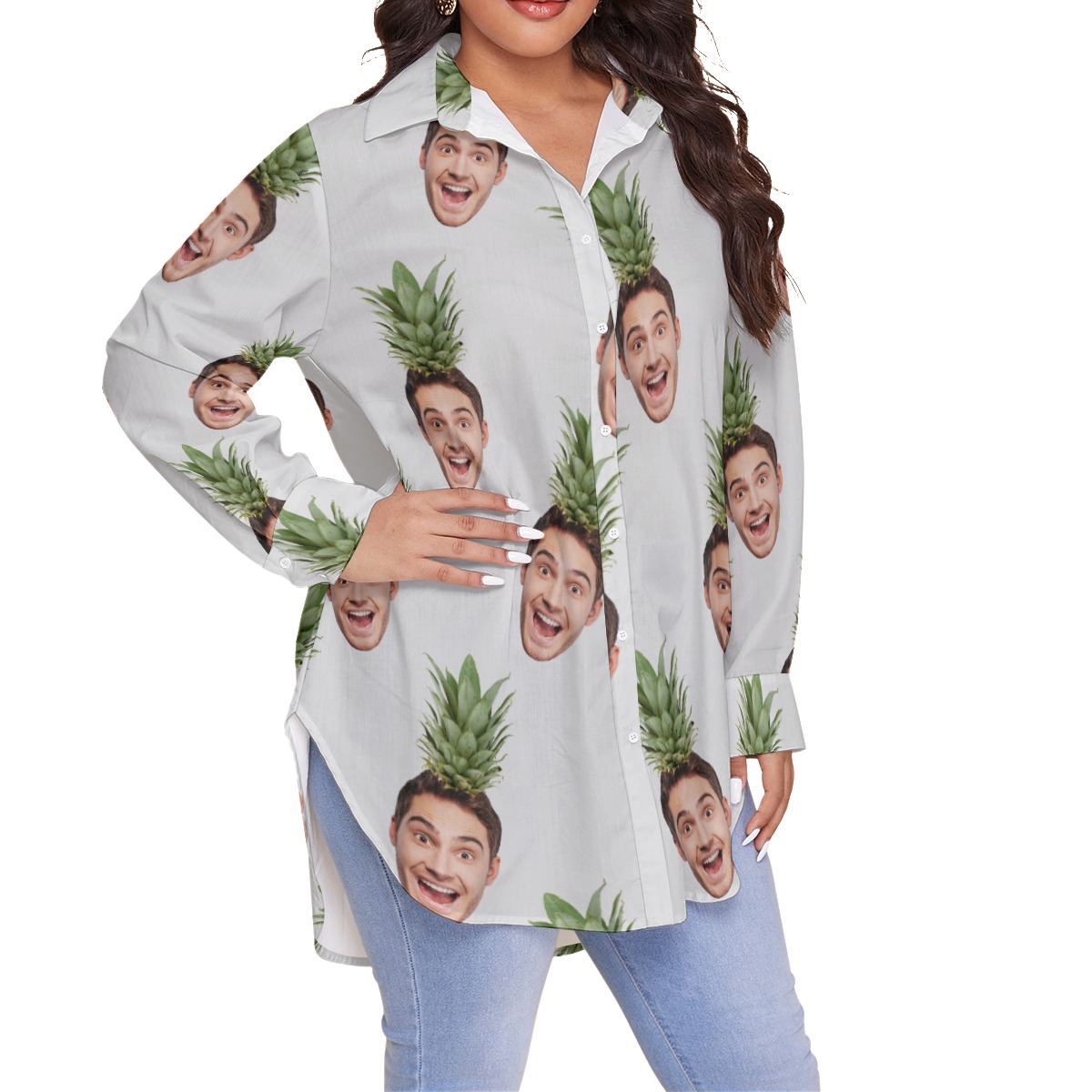 Face Custom Hawaiian Oversized Shirt For Women