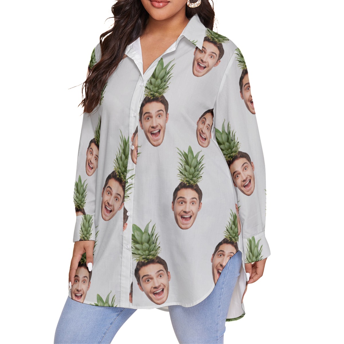 Face Custom Hawaiian Oversized Shirt For Women