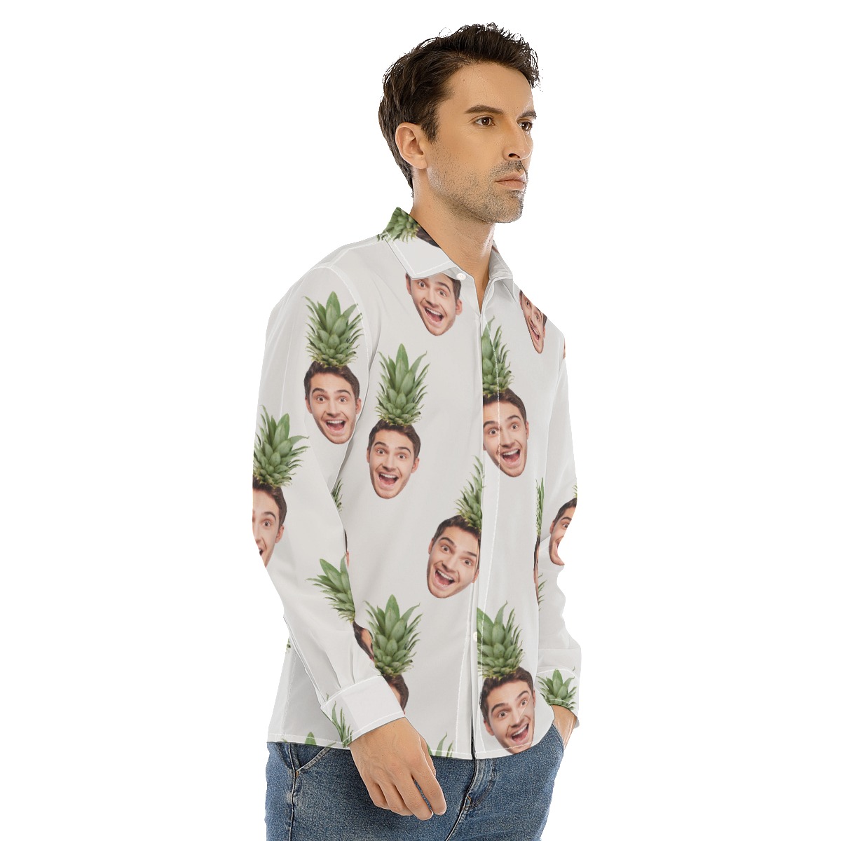 Men's Face Custom Long Sleeve Aloha Shirt