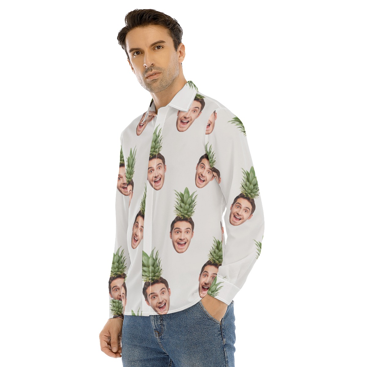 Men's Face Custom Long Sleeve Aloha Shirt