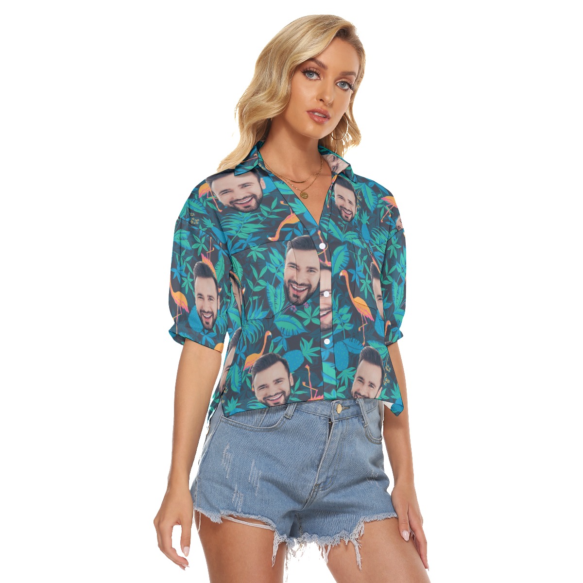 Face Custom Cropped Hawaiian Shirt For Women