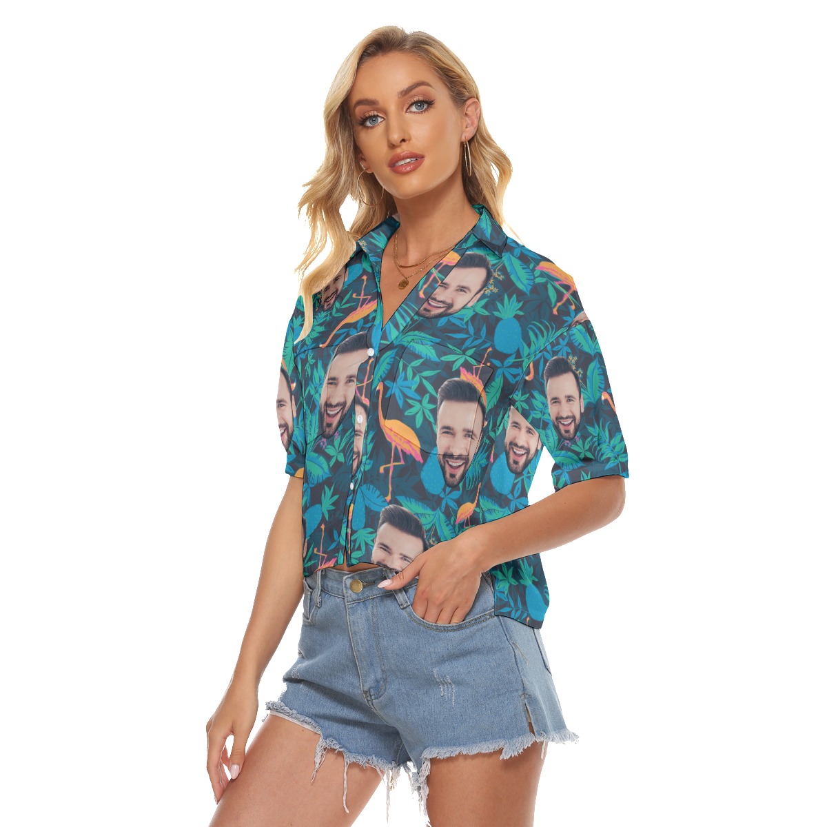 Face Custom Cropped Hawaiian Shirt For Women