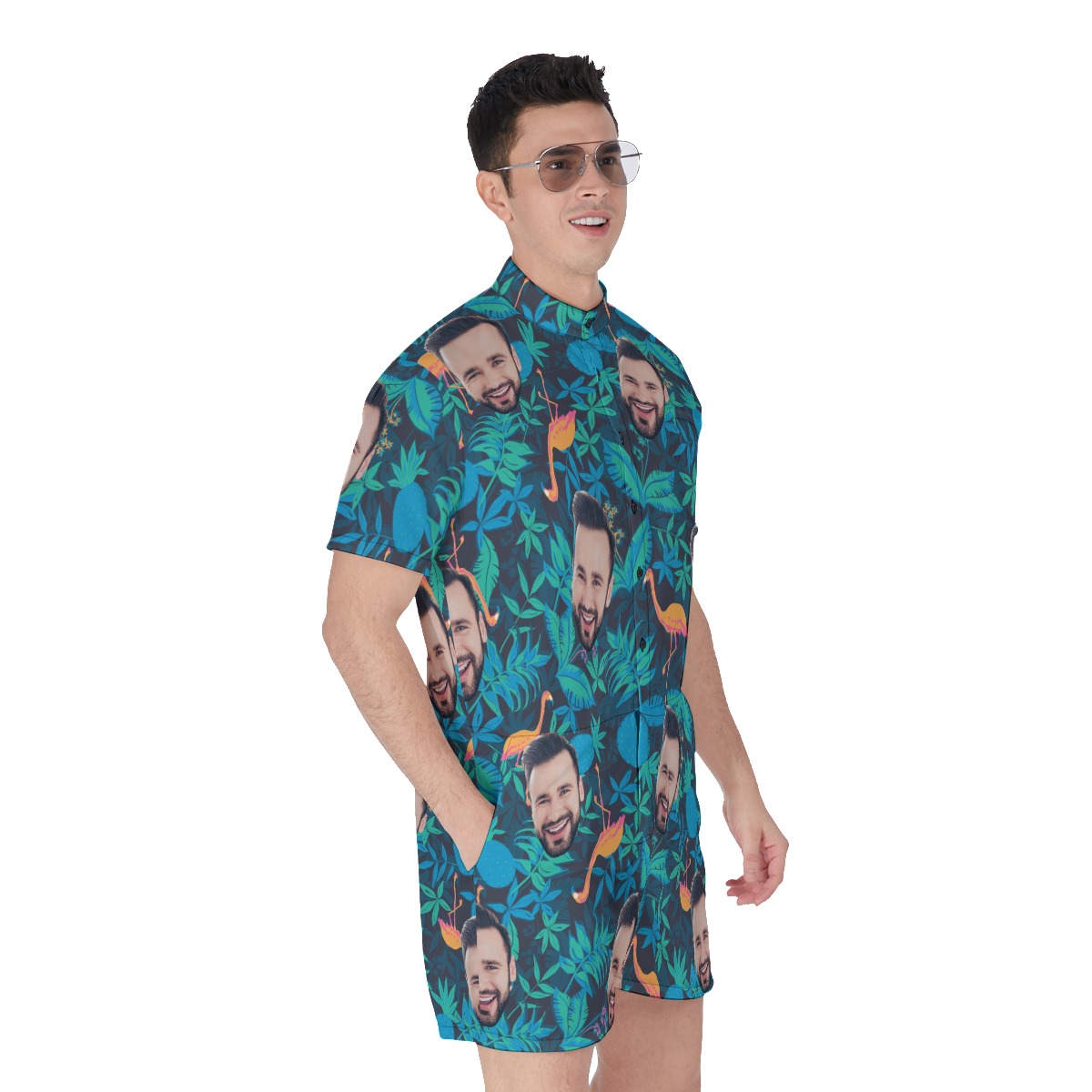 Face Custom Hawaiian Romper For Men