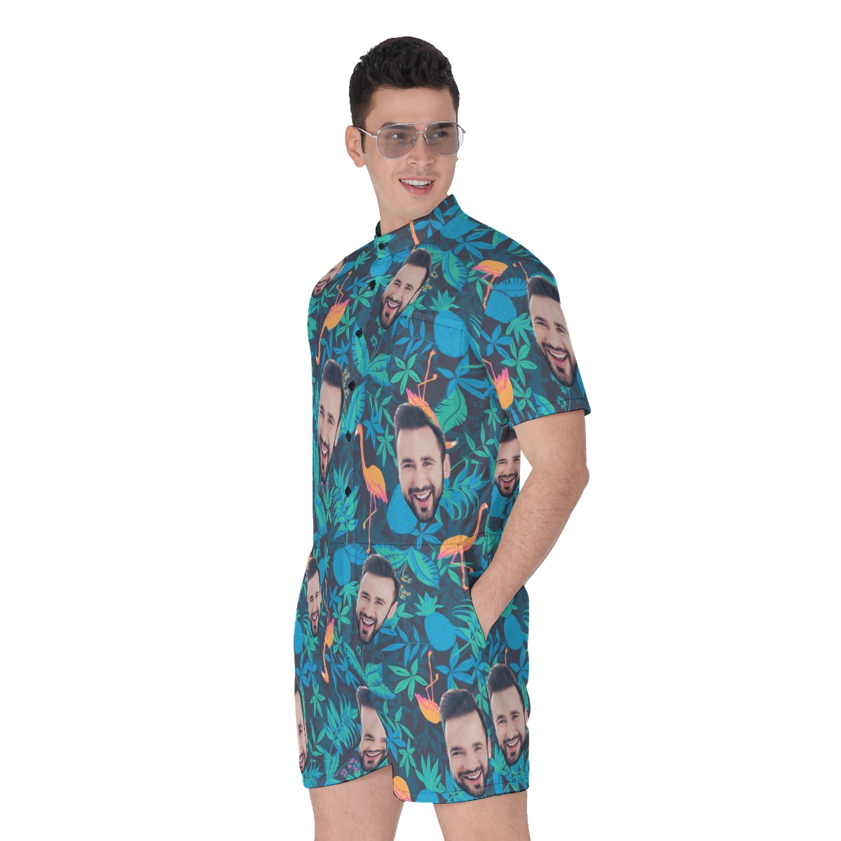Face Custom Hawaiian Romper For Men