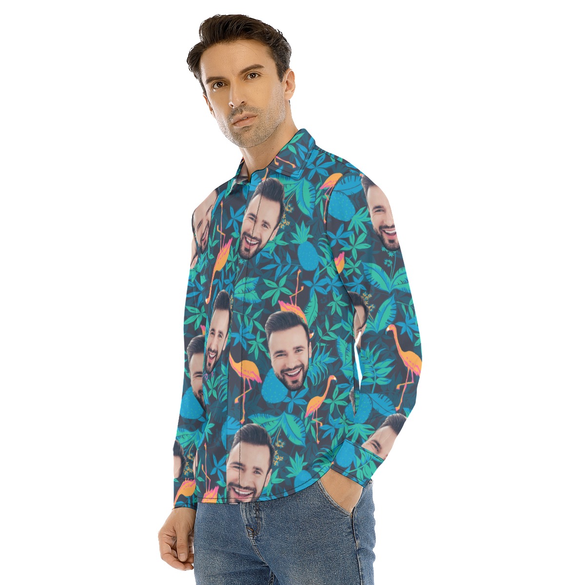 Men's Face Custom Long Sleeve Hawaiian Shirt