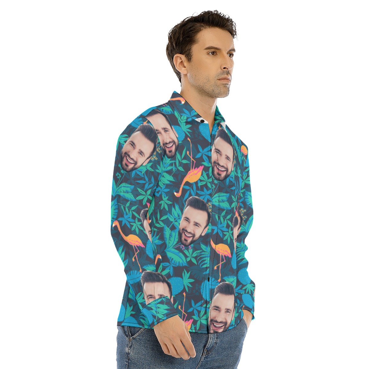 Men's Face Custom Long Sleeve Hawaiian Shirt