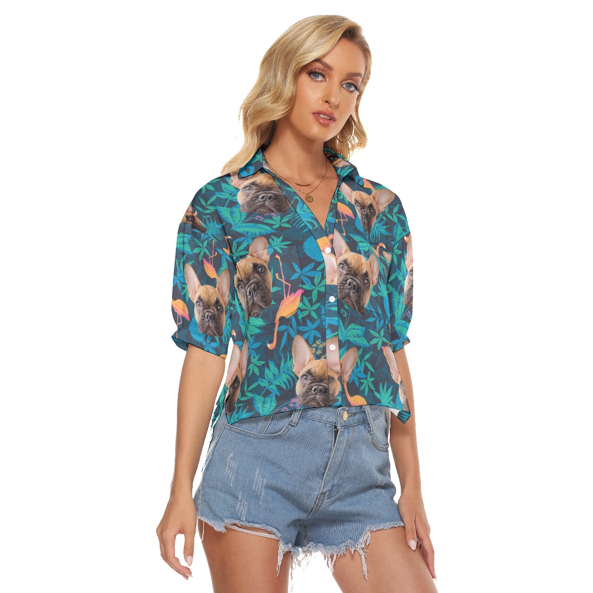 Custom Dog Face Cropped Hawaiian Shirt For Women