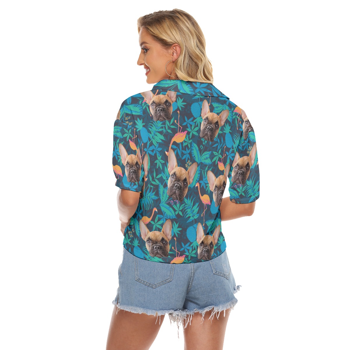 Custom Dog Face Cropped Hawaiian Shirt For Women