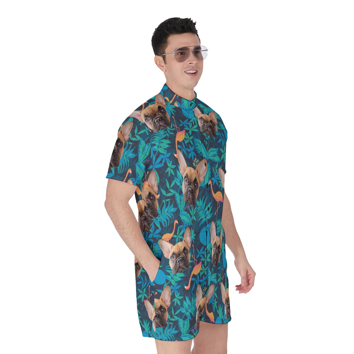 Custom Dog Face Hawaiian Romper For Men