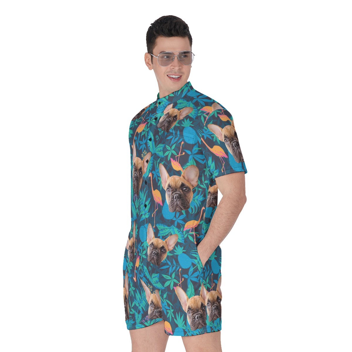 Custom Dog Face Hawaiian Romper For Men
