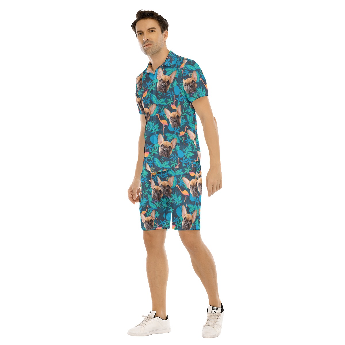 Men's Custom Dog Face Hawaiian Shirt And Shorts Set