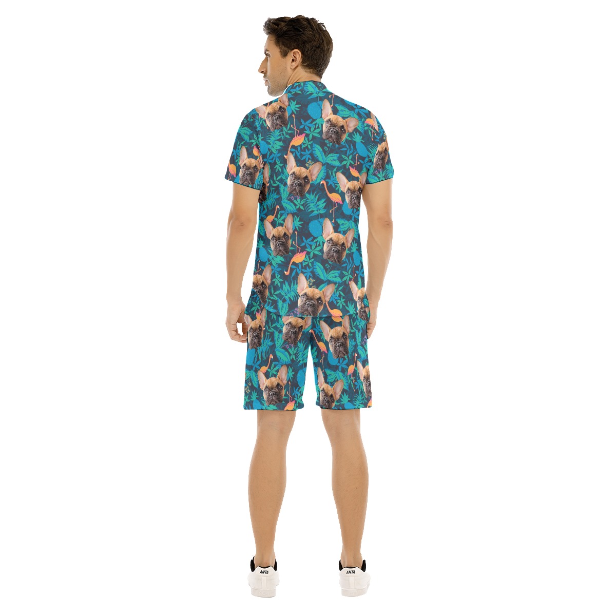 Men's Custom Dog Face Hawaiian Shirt And Shorts Set