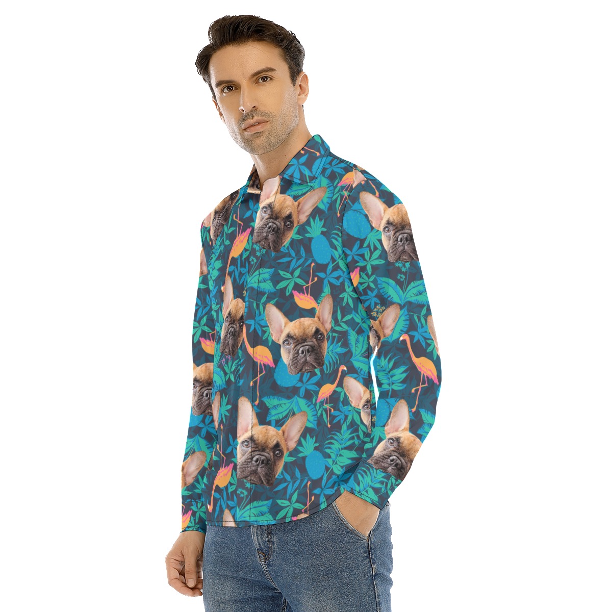Custom Dog Long Sleeve Hawaiian Shirt For Men
