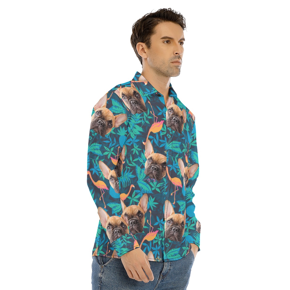Custom Dog Long Sleeve Hawaiian Shirt For Men