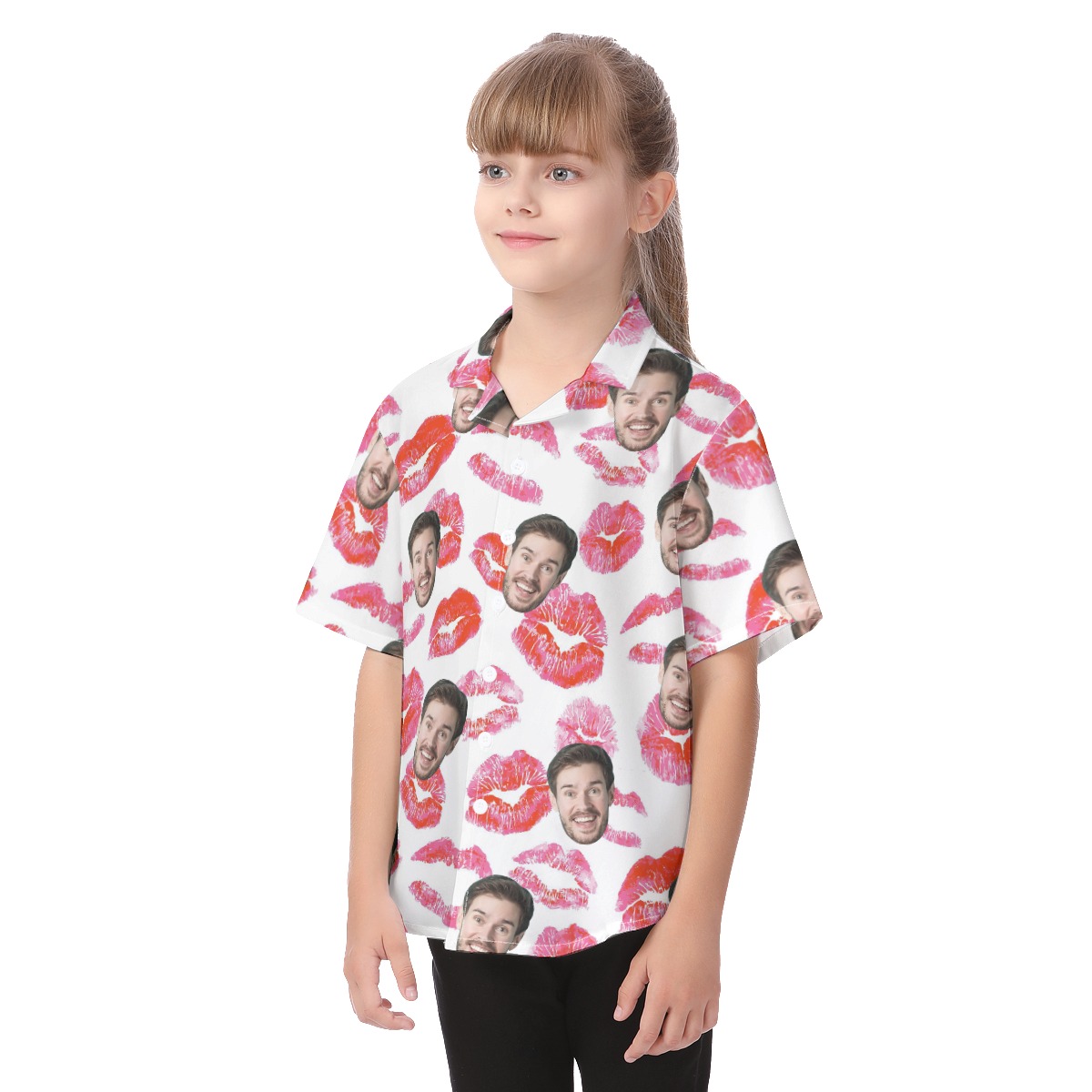 Cute Custom Face With Red Lips Hawaiian Shirt For Kids
