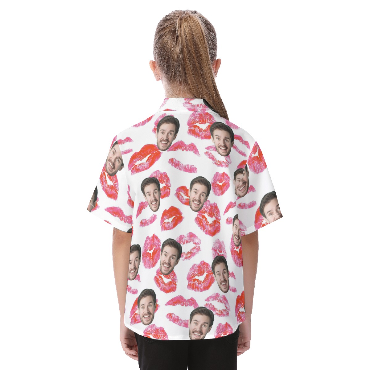 Cute Custom Face With Red Lips Hawaiian Shirt For Kids